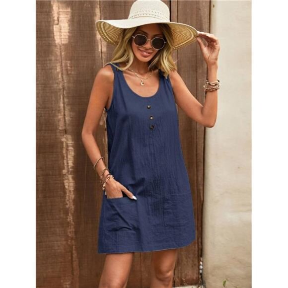 Decor Button Mini Tank Dress with Pockets - Picture 5 of 15